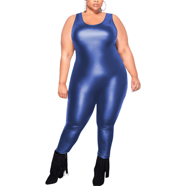Club Sexy Matte Leather Look Catsuit Womens Cosplay Sleeveless Backless Bodysuit Festival PU Elastic One-piece Suit Plus Size