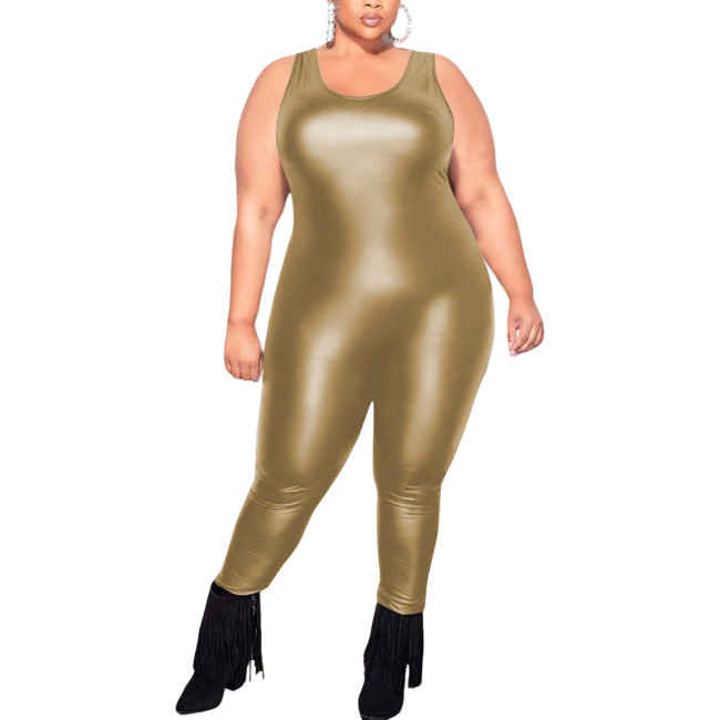 Club Sexy Matte Leather Look Catsuit Womens Cosplay Sleeveless Backless Bodysuit Festival PU Elastic One-piece Suit Plus Size