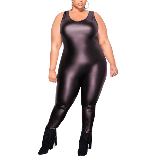 Club Sexy Matte Leather Look Catsuit Womens Cosplay Sleeveless Backless Bodysuit Festival PU Elastic One-piece Suit Plus Size
