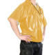 Glossy PVC Leather Mens Hooded T-shirt Short Sleeve Hoodie Shirt Male Loose Latex-look Tee with Button Punk Gothic Club Wear