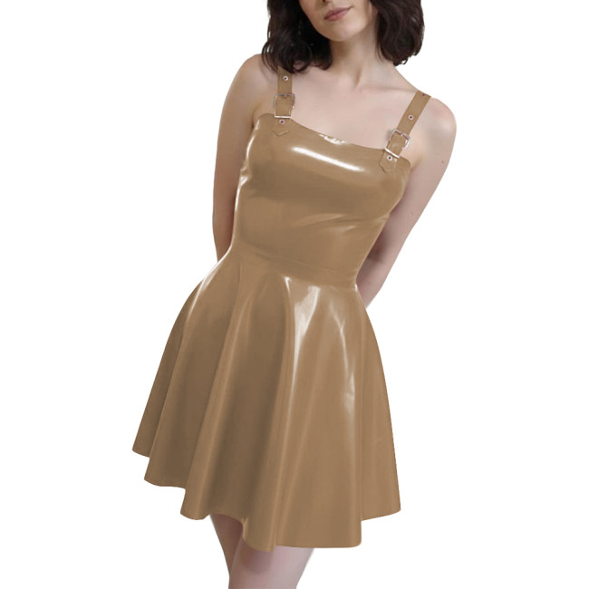 Gothic Punk Mini Dresses with Straps PVC Shiny Pleated Short Dress Fetish Wetlook Patent Leather Dress Plus Size Party Clubwear