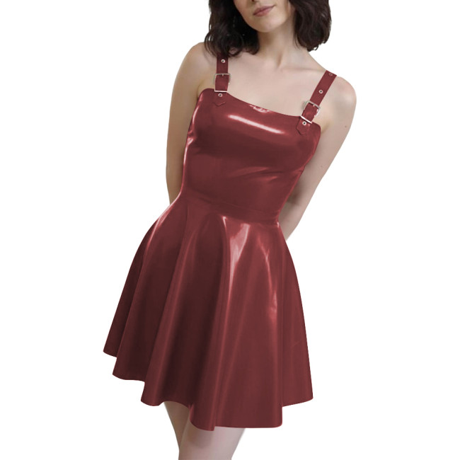 Gothic Punk Mini Dresses with Straps PVC Shiny Pleated Short Dress Fetish Wetlook Patent Leather Dress Plus Size Party Clubwear
