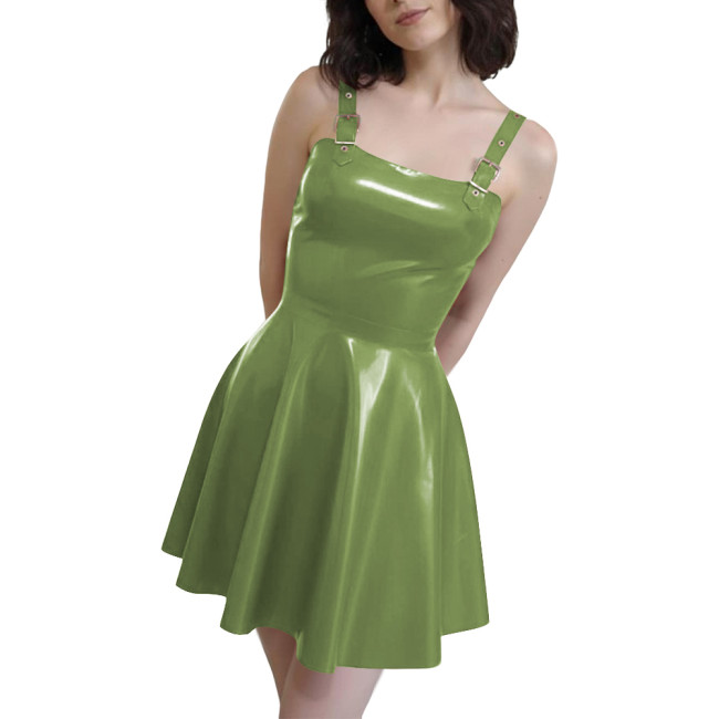 Gothic Punk Mini Dresses with Straps PVC Shiny Pleated Short Dress Fetish Wetlook Patent Leather Dress Plus Size Party Clubwear