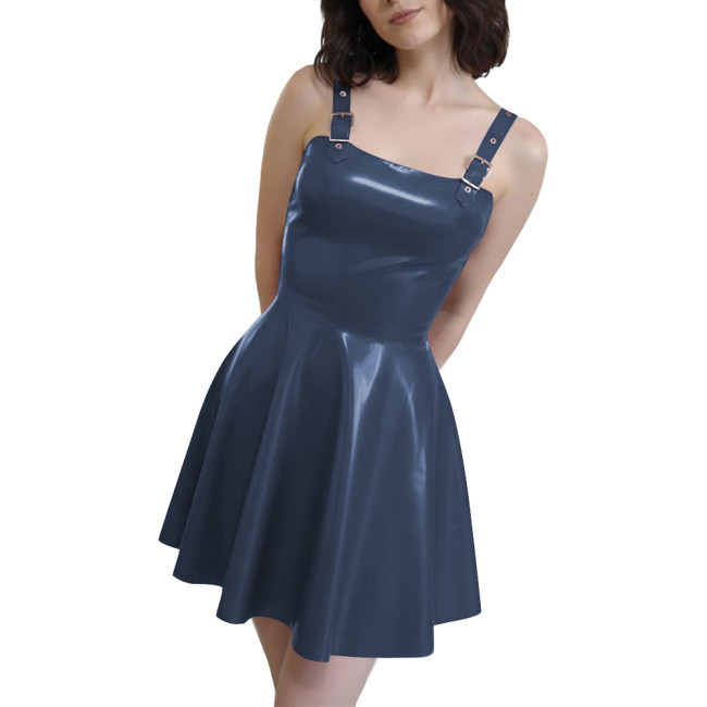 Gothic Punk Mini Dresses with Straps PVC Shiny Pleated Short Dress Fetish Wetlook Patent Leather Dress Plus Size Party Clubwear