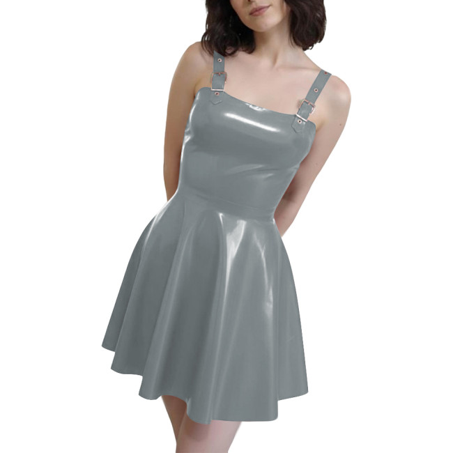 Gothic Punk Mini Dresses with Straps PVC Shiny Pleated Short Dress Fetish Wetlook Patent Leather Dress Plus Size Party Clubwear