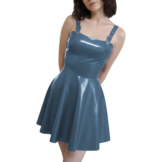 Gothic Punk Mini Dresses with Straps PVC Shiny Pleated Short Dress Fetish Wetlook Patent Leather Dress Plus Size Party Clubwear