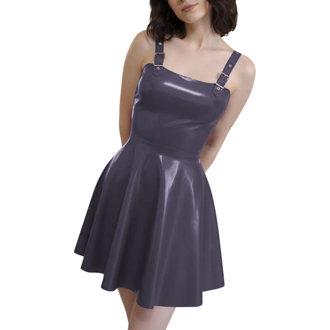 Gothic Punk Mini Dresses with Straps PVC Shiny Pleated Short Dress Fetish Wetlook Patent Leather Dress Plus Size Party Clubwear