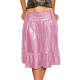 Women Fashion Shine Layered Short Skirt Female Party Liquid Metallic A Line Ruffle Hem Skirts Carnival Party Show Pleated Skirts