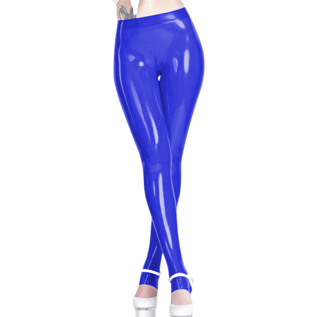 Women Latex-look PVC Legging Sexy High Waist Bodycon Stirrups Pants Zipper Openc Crotch Glossy Faux Leather Stretch Pencil Pants