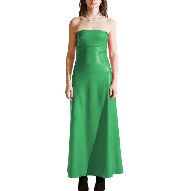 PVC Shiny Strapless Plus Size Women Maxi Dress Sleeveless Women Glossy Patent Leather Flared Dress Ladies Nightclub Party Dress