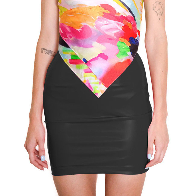 Women High Waist Elegant Bodycon Mini Skirt Vinyl PVC Leather Ladies Full Zipper Short Skirt Plus Size Tight Skirts Streetwear