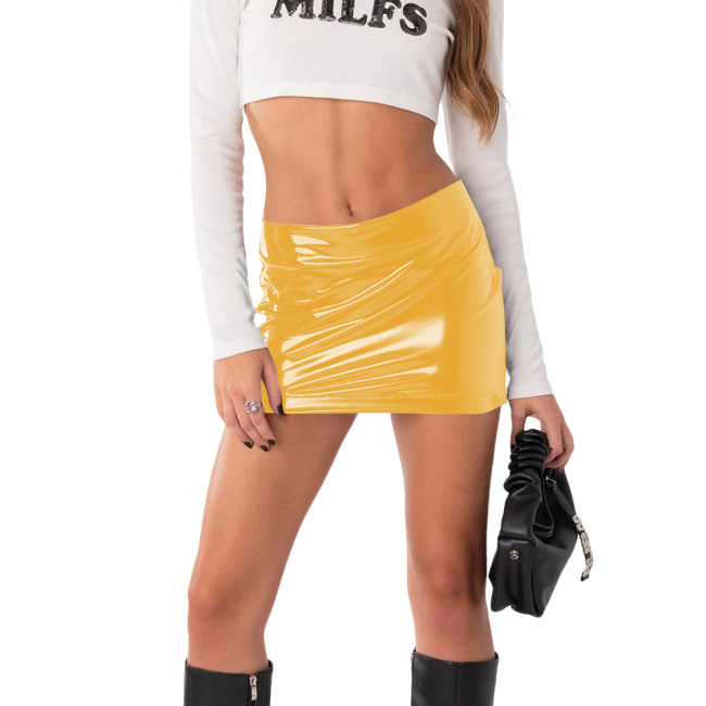 Vinyl Mini Skirt for Womens Wetlook Streetwear Shiny PVC Mid Waisted Sheath Micro Pencil Skirts Fashion Bodycon Skirt Plus Size