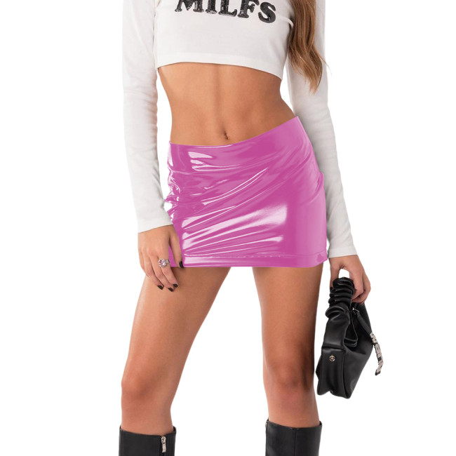 Vinyl Mini Skirt for Womens Wetlook Streetwear Shiny PVC Mid Waisted Sheath Micro Pencil Skirts Fashion Bodycon Skirt Plus Size