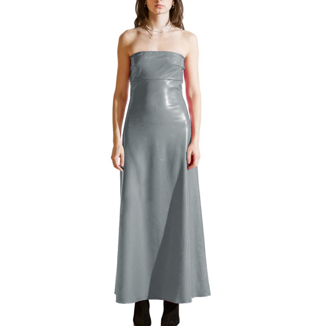 PVC Shiny Strapless Plus Size Women Maxi Dress Sleeveless Women Glossy Patent Leather Flared Dress Ladies Nightclub Party Dress