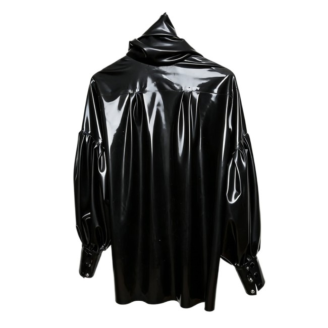 Vinyl PVC Leather Blouses for Women Vintage Oversized Single Breasted Shirt Tops Female Fashion Bishop Sleeve Shirts Plus Size