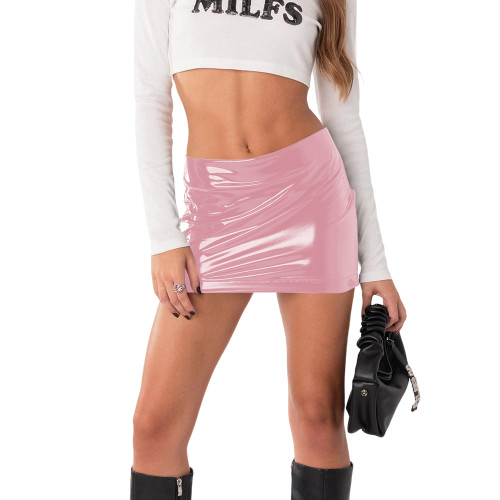 Vinyl Mini Skirt for Womens Wetlook Streetwear Shiny PVC Mid Waisted Sheath Micro Pencil Skirts Fashion Bodycon Skirt Plus Size