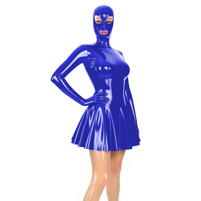 Fetish Sexy Mask PVC Mini Dress Glossy Faux Leather Sissy A-line Pleated Dresses Raves Party Cosplay Outfits Wetlook Clubwear