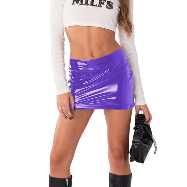 Vinyl Mini Skirt for Womens Wetlook Streetwear Shiny PVC Mid Waisted Sheath Micro Pencil Skirts Fashion Bodycon Skirt Plus Size