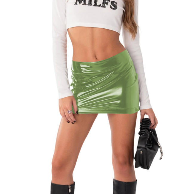 Vinyl Mini Skirt for Womens Wetlook Streetwear Shiny PVC Mid Waisted Sheath Micro Pencil Skirts Fashion Bodycon Skirt Plus Size