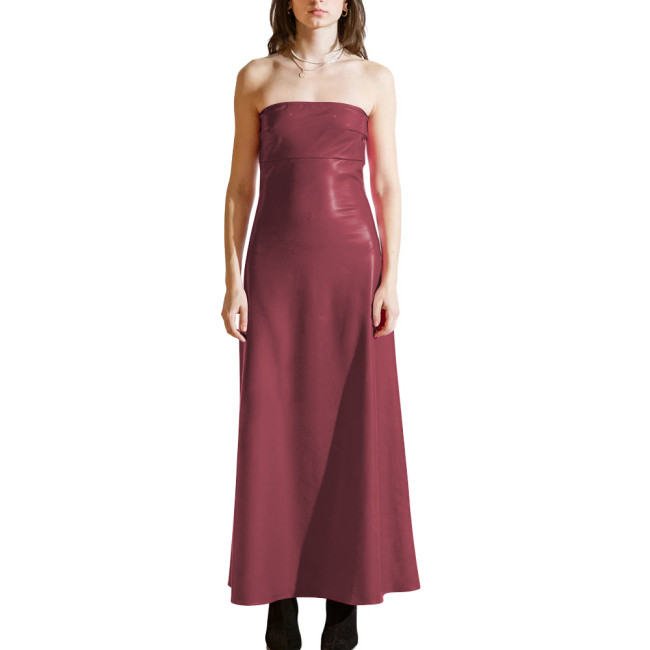 PVC Shiny Strapless Plus Size Women Maxi Dress Sleeveless Women Glossy Patent Leather Flared Dress Ladies Nightclub Party Dress