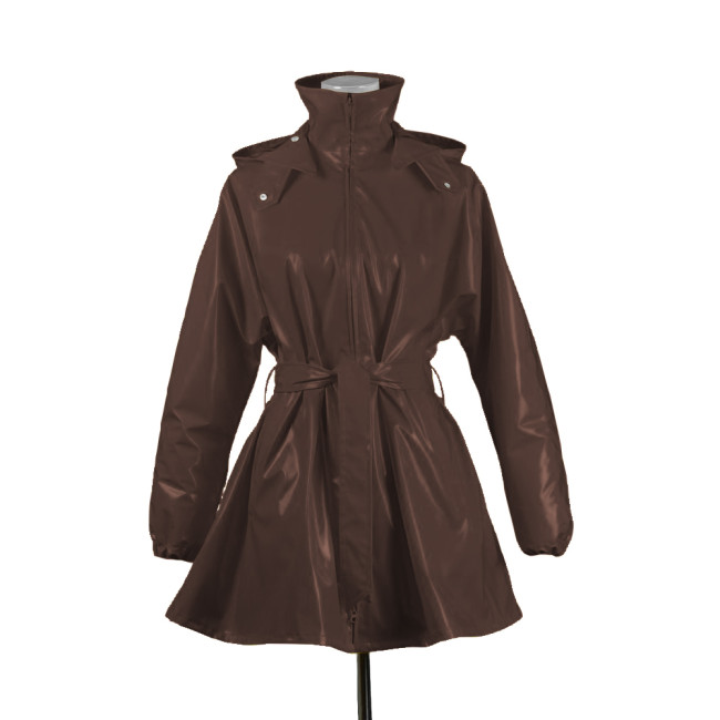 Plus Size Women Shiny PVC Leather Hood Jackets Stand Collar Zipper Overcoat with Belt Wetlook Long Sleeve Trench Coat Clubwear