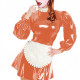 Party Lockable Maid Uniforms Puff Long Sleeves PVC Shiny Sexy Mini A-line Pleated Maid Dress with Apron Carnival Cosplay Costume