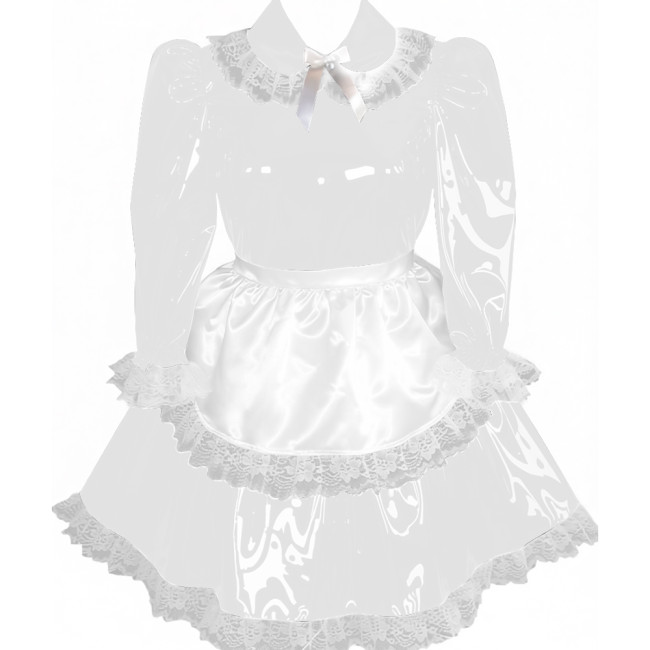 Lockable Pleated Maid Cosplay Dress with Apron Adult Wet Look PVC Leather A-line Maid Dress Party Carnival Maid Role Play Dress