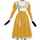 Puff Long Sleeve Ruffles Patchwork Long Dress Matte PU Leather Preppy Style Pleated Dress Crossdresser Vestido Women's Clothing