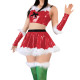 Women Cute Sweet Santa Dress Outfits PVC Shiny Sling Crop Tops Mini Pleated Skirt with Gloves Christmas Suit for Cosplay Night