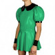Mens Sissy Doll Collar Puff Short Sleeve A-line Dress PVC Glossy Leather Club A-Line Pleated Mini Dress Lockable Cosplay Dresses