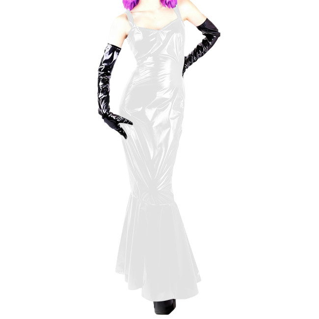 Womens Sexy PVC Glossy Leather Sling Long Dress Nightclub Wetlook Sleeveless Off-shoulder Slim Mermaid Dress Evening Party Gowns