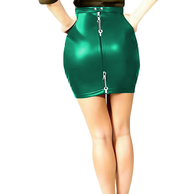 Womens Sexy Tight Miniskirt Lockable Zipper Closure PU Matte Leather Bodycon Skirts Female Sheath Short Skirts Club Party Wear