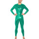Mens Long Sleeves Bodycon Catsuit Glossy PVC Leather O-neck Tight Jumpsuit Raves Party Cosplay Bodysuit Zipper Crotch Clubwear