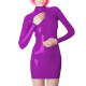Plus Size Long Sleeve Bodycon Mini Dress PVC Leather High Neck Solid Slim Fit Short Dressses Elegant Women's Dress Streetwear