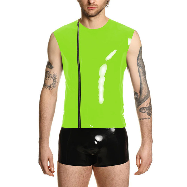 Man Zipper Side Wetlook Vest Jackets Round Neck Motorcycle PVC Leather Tank Coat Shinny Sleevelees Male Tank T-shirts Waistcoat