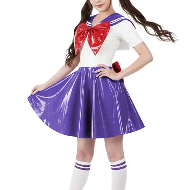 Adult Crossdressering Anime Cosplay Sailor Dress Sweet Bowtie School Uniforms Halloween Party Navy Collar Pleated Mini Dresses