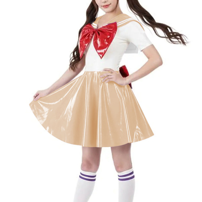 Adult Crossdressering Anime Cosplay Sailor Dress Sweet Bowtie School Uniforms Halloween Party Navy Collar Pleated Mini Dresses