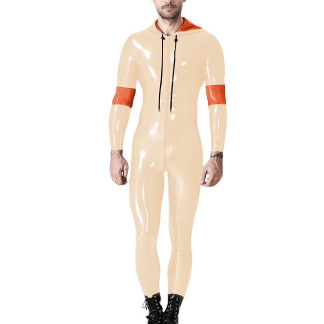 Mens Long Sleeve Patchwork Hoodies Pants Romper Male Wetlook PVC Leather Catsuit Party Zip Up Cosplay Bodysuit Casual Jumpsuit