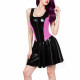 Elegant Square Collar Mini Pleated Party Dress Women Sleeveless Color Patchwork Mini Vestidos PVC Glossy Leather A-Line Dresses