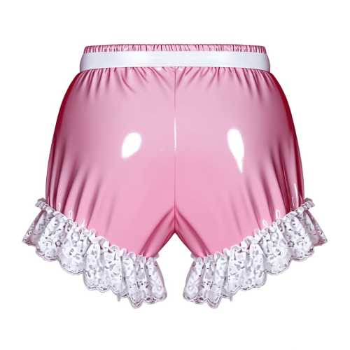 Wetlook Lolita PVC Leather Shorts Unisex Adult Ruffled Lace Mini Pumpkin Bloomers Party Cosplay Accessory Bows Loose Hot Pants