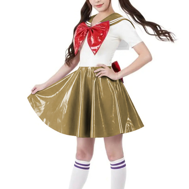 Adult Crossdressering Anime Cosplay Sailor Dress Sweet Bowtie School Uniforms Halloween Party Navy Collar Pleated Mini Dresses