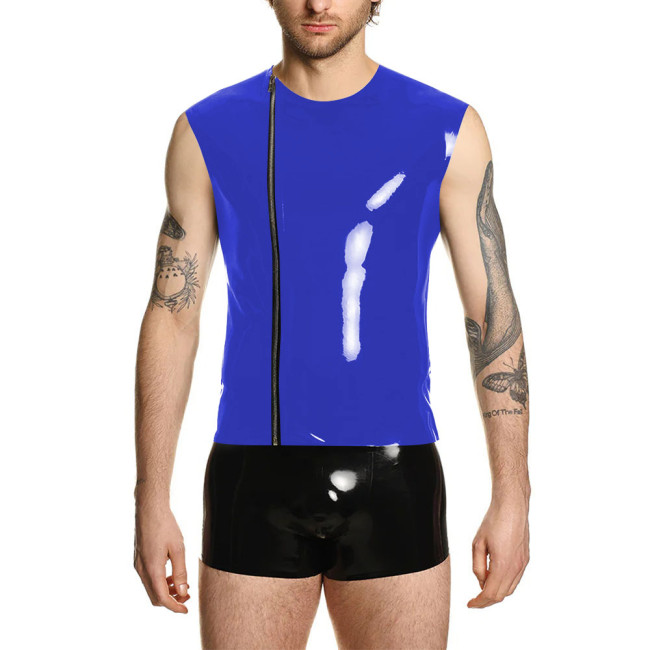 Man Zipper Side Wetlook Vest Jackets Round Neck Motorcycle PVC Leather Tank Coat Shinny Sleevelees Male Tank T-shirts Waistcoat
