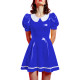 Peter Pan Collar Mini Vintage Swing Dresses Glossy PVC Leather Puff Sleeve A-line Short Dress Women Elegant Preppy Style Dress