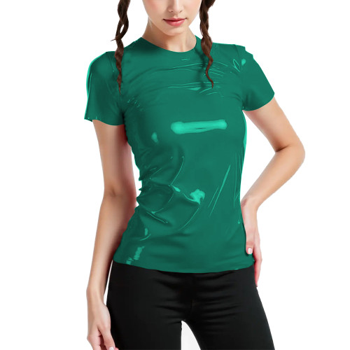 Women PVC Glossy Leather O-neck Tops Short Sleeve Pullover Stretchy T-shirts Ladies Fashion Tee Top Plus Size Clothes Streetwear
