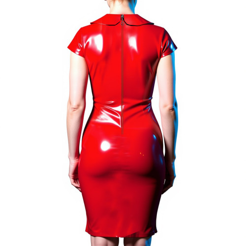 Sexy Hollow Out Bodycon Sheath PVC Dress Peter Pan Collar Knee-length Women Dresses Vinyl Party Outfit Club Female Mini Vestidos