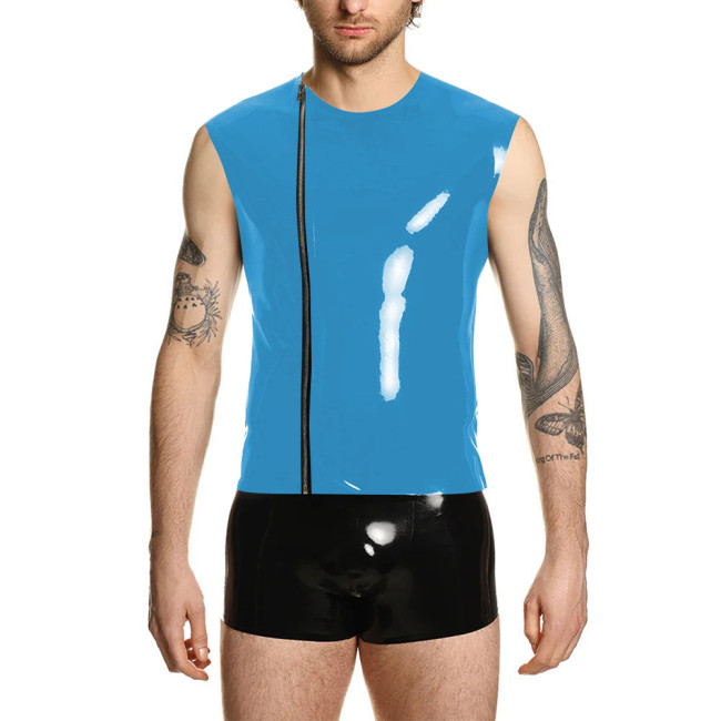 Man Zipper Side Wetlook Vest Jackets Round Neck Motorcycle PVC Leather Tank Coat Shinny Sleevelees Male Tank T-shirts Waistcoat