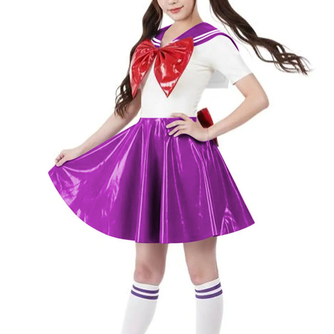 Adult Crossdressering Anime Cosplay Sailor Dress Sweet Bowtie School Uniforms Halloween Party Navy Collar Pleated Mini Dresses