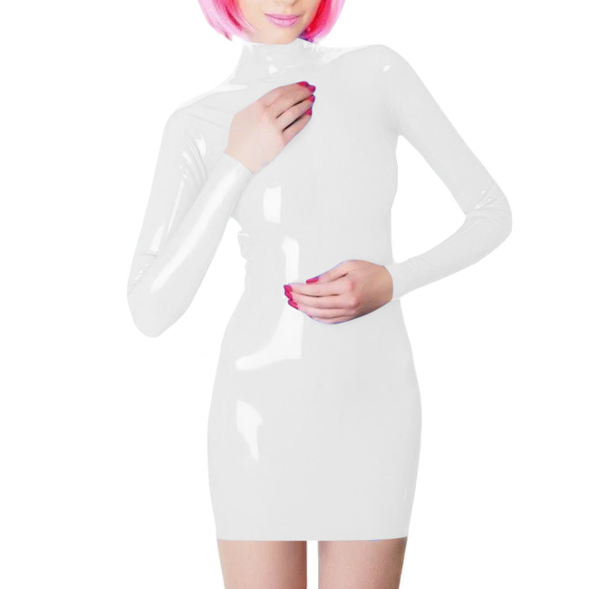 Plus Size Long Sleeve Bodycon Mini Dress PVC Leather High Neck Solid Slim Fit Short Dressses Elegant Women's Dress Streetwear