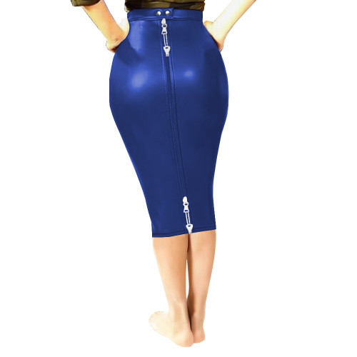 High Street Sexy High Waist Bodycon Skirt Lockable Women Slim-fit Solid Color Knee-length PU Matte Leather Skirt Sissy Clubwear