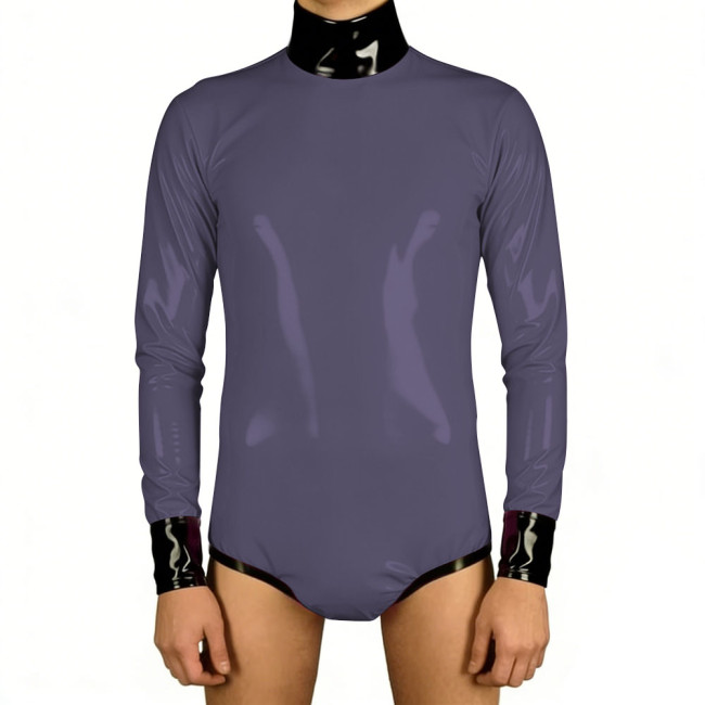 Rave Party Jumpsuit for Men Wetlook PVC Leather Rompers Clubwear Long Sleeve Patchwork One Piece Bodysuit Sissy Cosplay Zentai